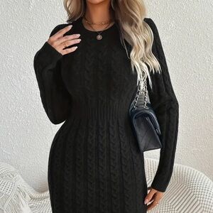 Source Unknown Black Long Sleeve Knit Dress